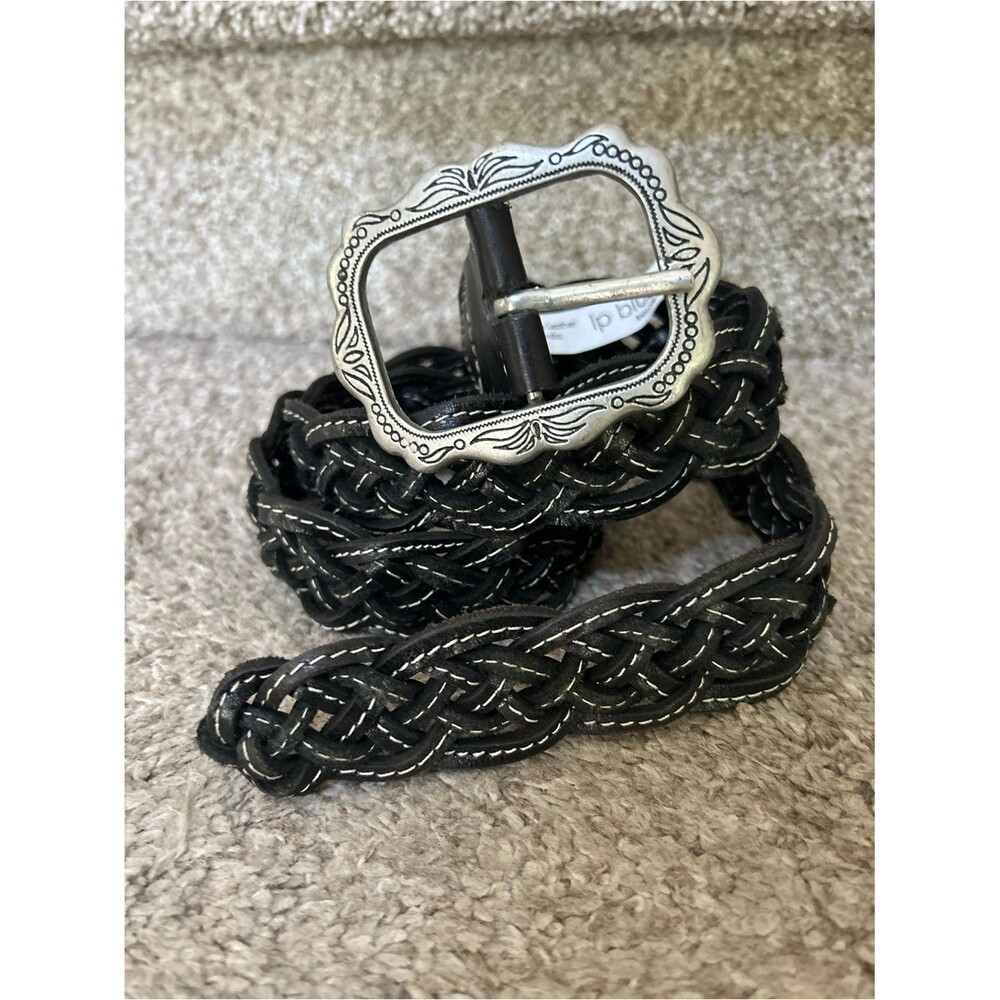 Linea Pelle LP Blue Black Leather Braided Western Cowgirl Belt w Engraved Buckle